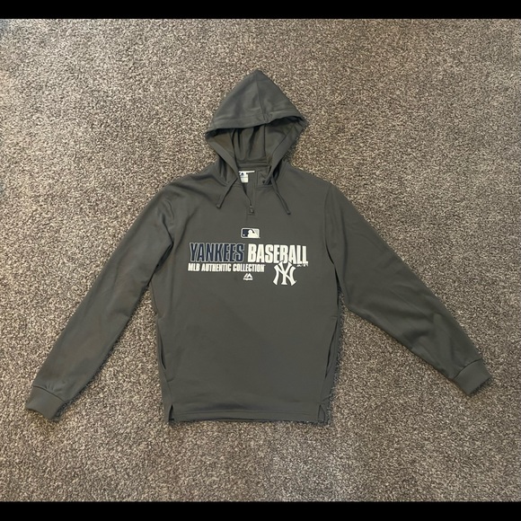 New York Yankees Rare Authentic Majestic Hoodie Quarter Zip Size Medium ⚾️ - Picture 2 of 4